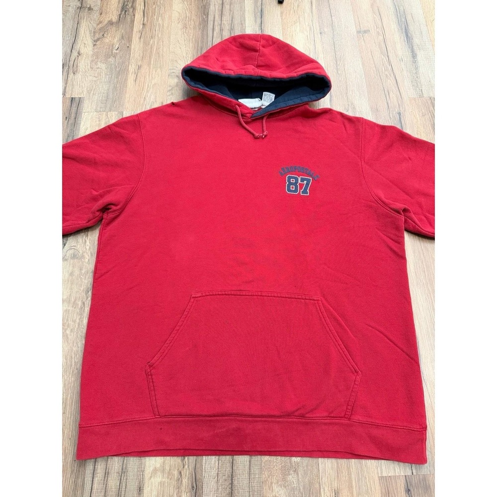 Aeropostale 87 Red Hoodie Vintage‎ Y2K Graphic Pullover Sweatshirt Size L